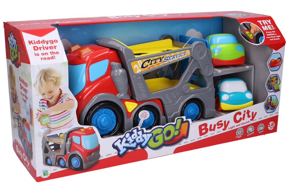 Kiddy Car vontatóautó effektekkel 31 cm 2 autó 9 cm, Wiky Vehicles, W012388