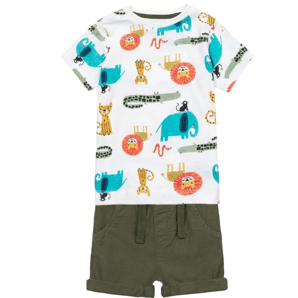 E-shop Chlapčenská súprava - tričko a šortky, Minoti, Planet 7, khaki - 62/68 | 3-6m
