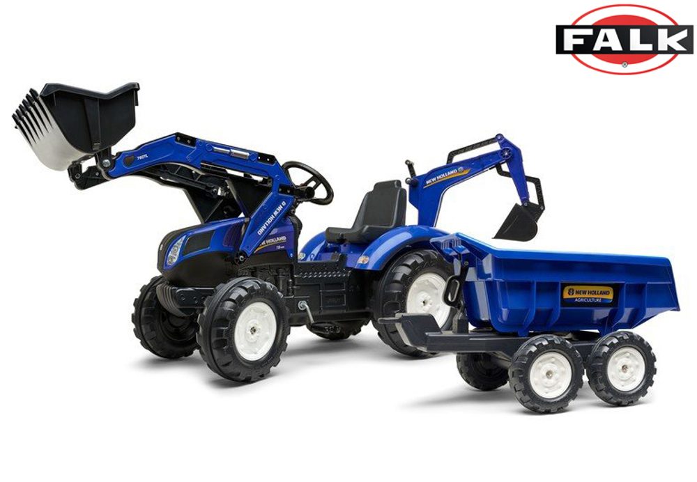New Holland T8 pedálos traktor rakodóval, kotróval és maxi traktorral, Falk, W012723