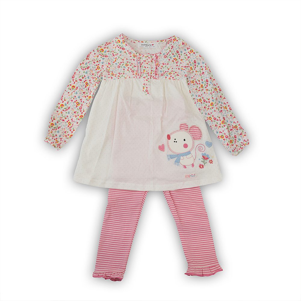 Kojenecký set, šaty a legíny, Minoti, MOUSE 10, růžová - 86/92 | 18-24m