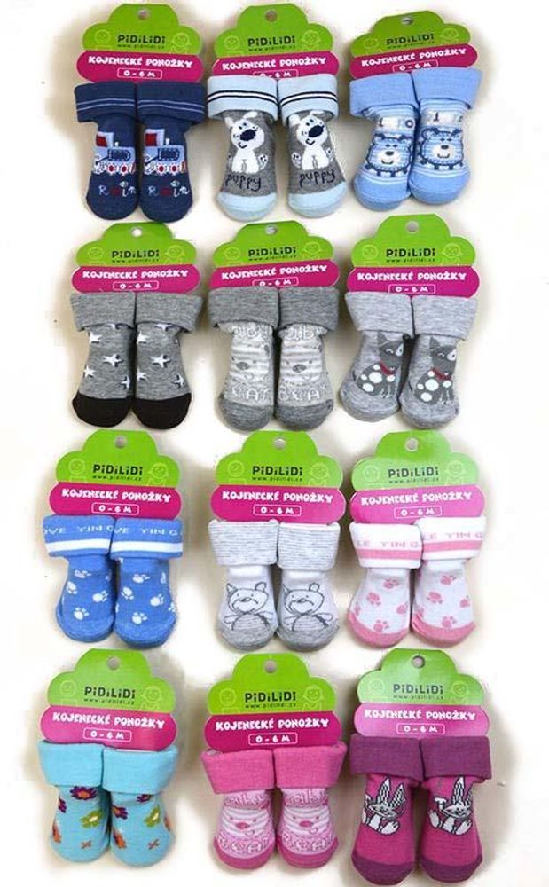 Levně ponožky kojenecké na kartě (0 až 6m), Pidilidi, PD112, mix - 0-6m | 0-6m