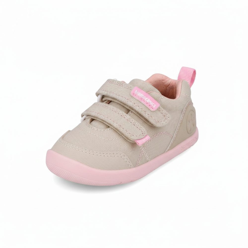 Levně Dívčí barefoot plátěné tenisky LONA BASICA BEIGE Y ROSA Biomecanisc 262190-F884 - 22
