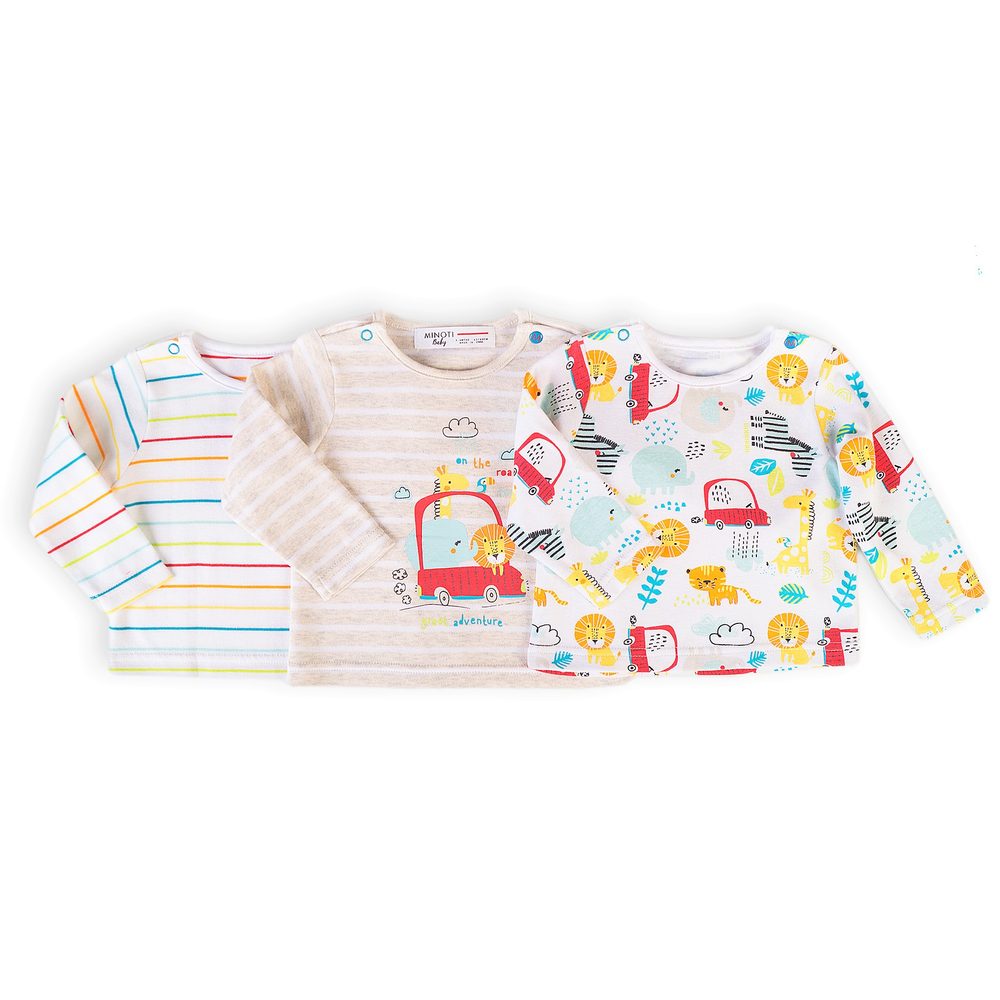 Csecsemő póló hosszú ujjú 3pack, minoti, autó 8, fehér - 50 | NB