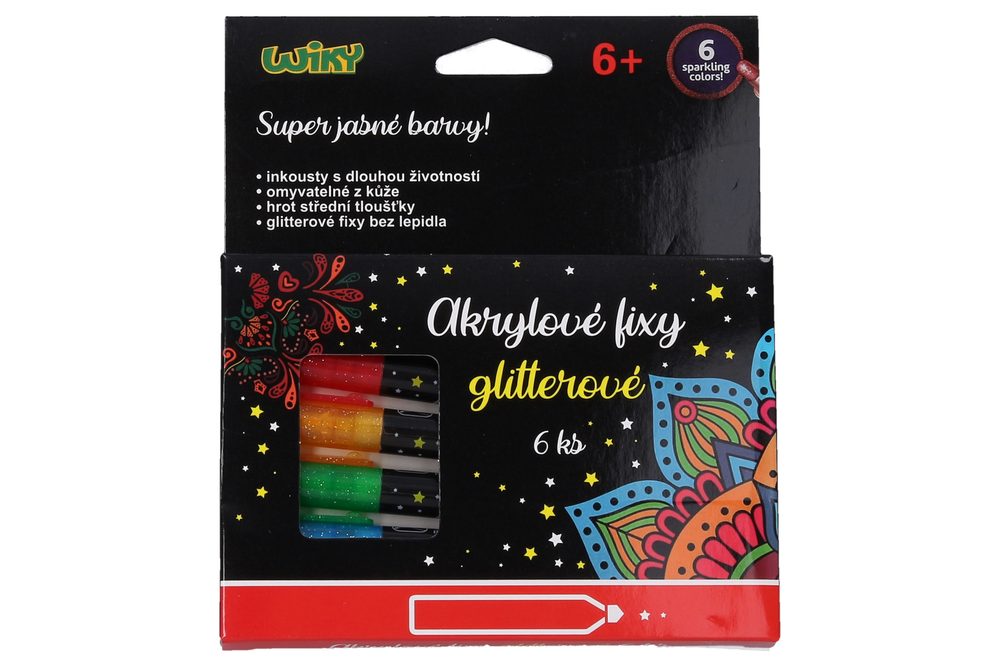 Levně Akrylové fixy glitter 6ks, W015552