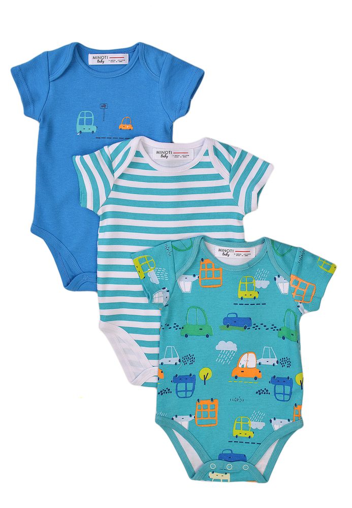 Levně Body kojenecké 3pack, Minoti, Transport 10, modrá - 56/62 | 0-3m