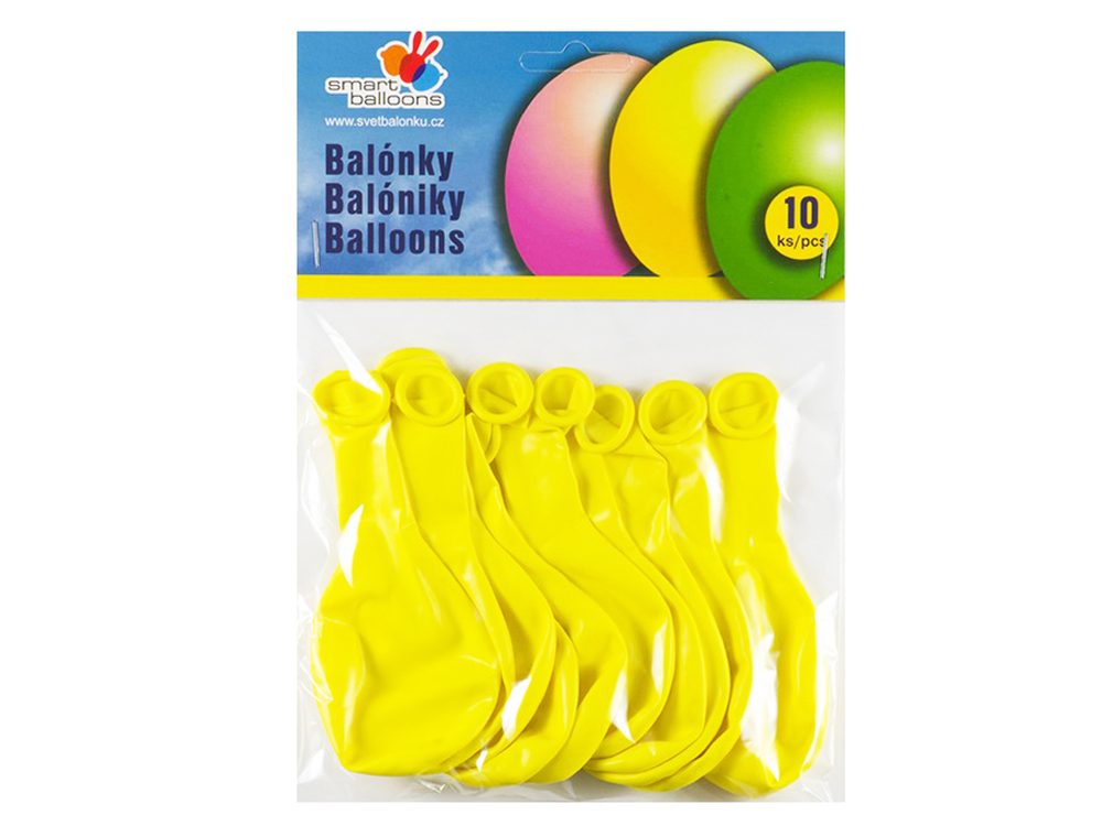 Balónek nafukovací - sada 10ks ŽLUTÉ 26cm, Smart Balloons, W040573