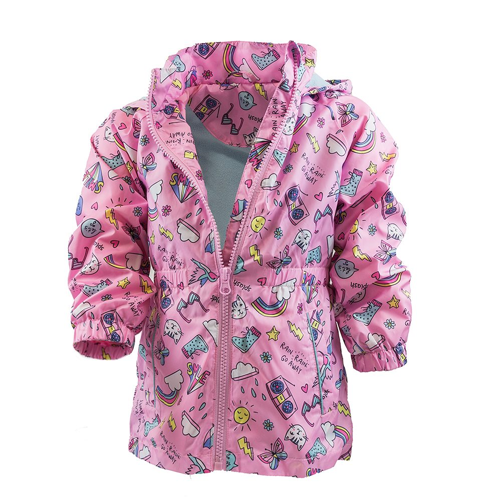 Levně dívčí jarní/podzimní bunda s potiskem a kapucí, Pidilidi, PD1092-03, růžová - 104/110 | 4/5let
