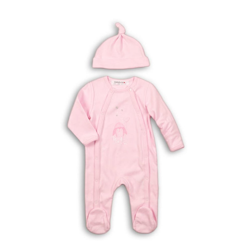 E-shop Overal dojčenský bavlnený s čiapočkou, Minoti, PENGUIN 4, růžová - 74/80 | 9-12m
