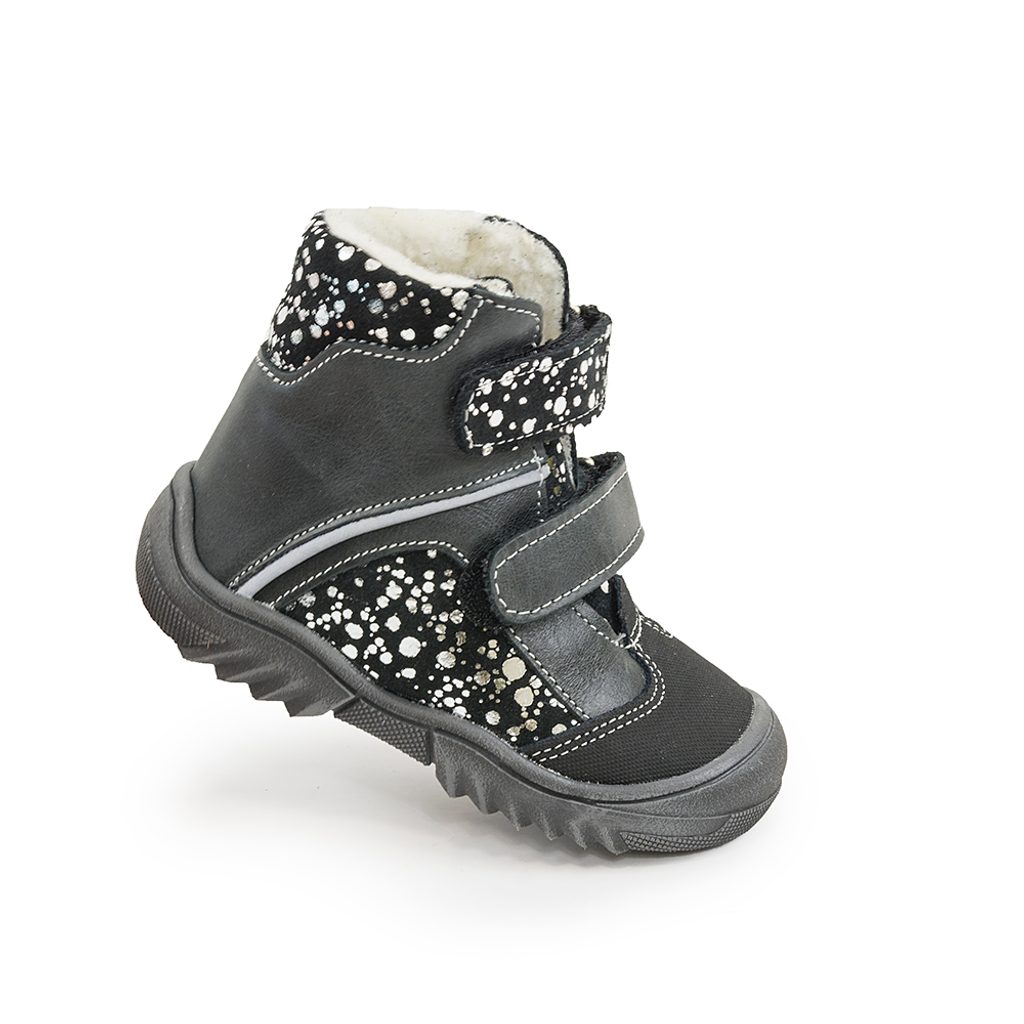 dívčí zimní boty s kožešinou, barefoot, 2 suché zipy, J055/M černá/bublinky  - Pidilidi.cz