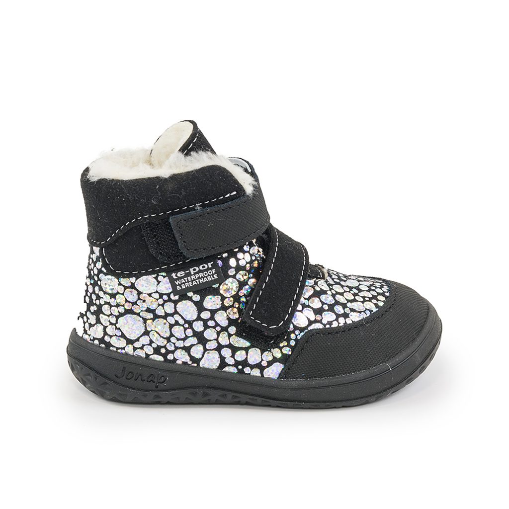 dievčenské zimné topánky s kožušinou, barefoot, 2 suché zipsy, J-B-JERRY/Z  black/bubbles - Pidilidi.sk