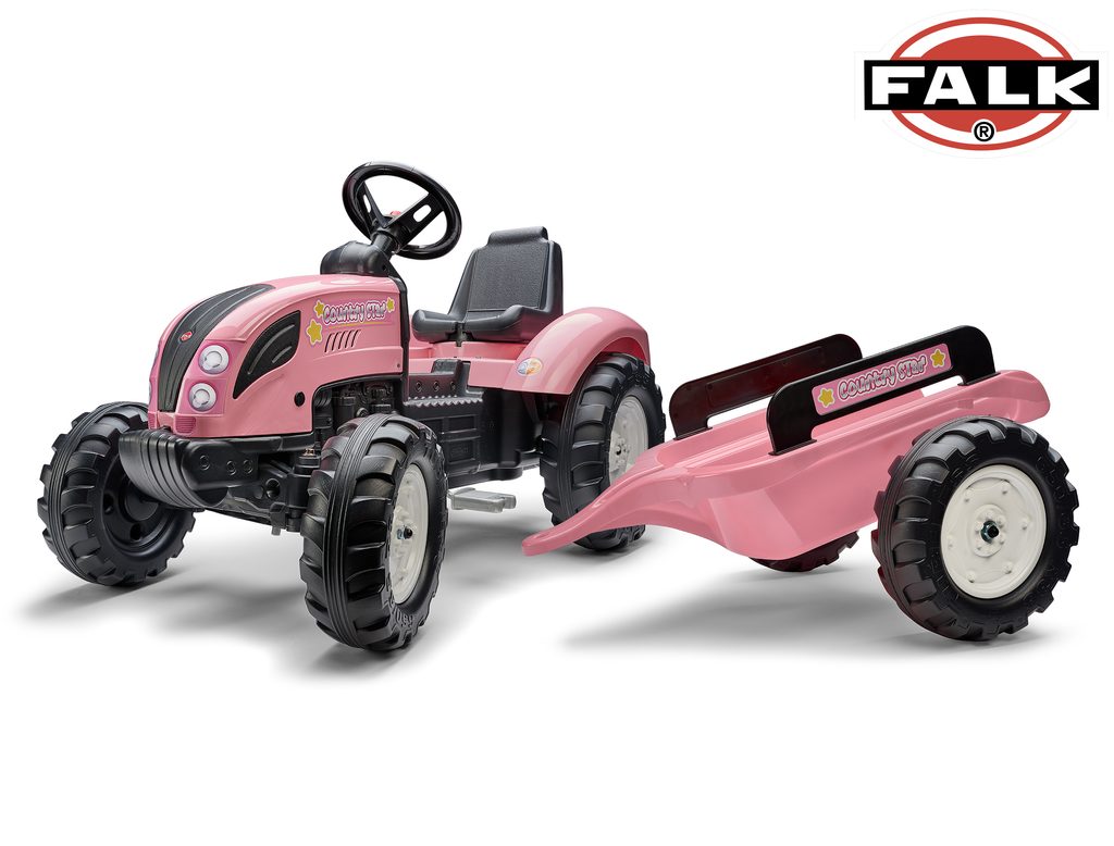 šlapací traktor 1058AB Pink Country Star s přívěsem - růžový, Falk, W014094