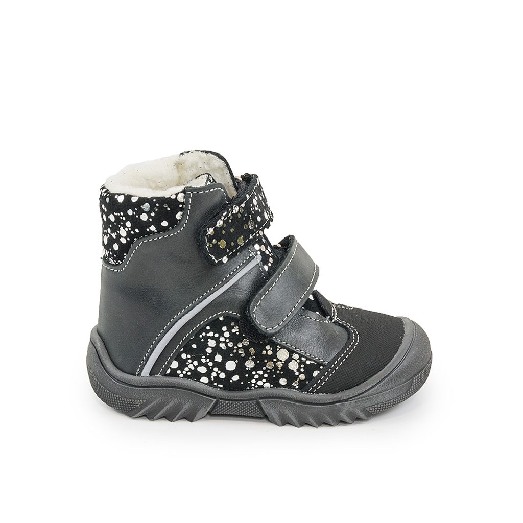 Dievčenské zimné topánky s kožušinou, naboso, 2 suché zipsy, J055/M  black/bubbles - Pidilidi.sk