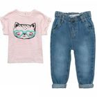 Dievčenská súprava - tričko a džínsové nohavice, Minoti, Purrfect 1, ružová