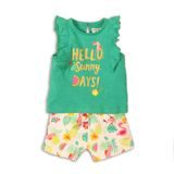 Set pentru sugari, pentru fetițe, cu tricou și pantaloni scurți, Minoti, Toucan 1, verde