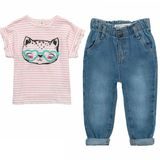 Dievčenská súprava - tričko a džínsové nohavice, Minoti, Purrfect 1, ružová