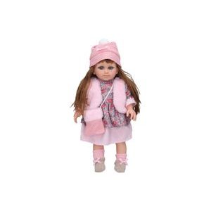 Detailní záběr na kabelku a šaty měkké hrající panenky 38 cm