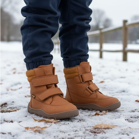 DĚTSKÉ ZIMNÍ BAREFOOT BOTY ZERU TEX WINTER COGNAC, FRODDO, G3160240-2, HNĚDÁ