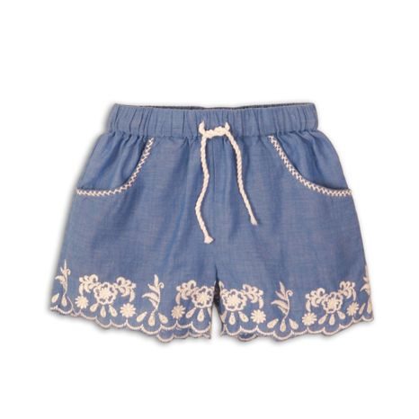 Pantaloni scurți pentru fete, din bumbac, cu broderie, Minoti, Picnic 5, albastru