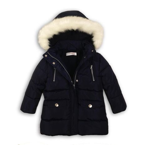 KABÁT DÍVČÍ ZIMNÍ PARKA PODŠITÁ CHLUPEM, MINOTI, RUN 4, TMAVĚ MODRÁ