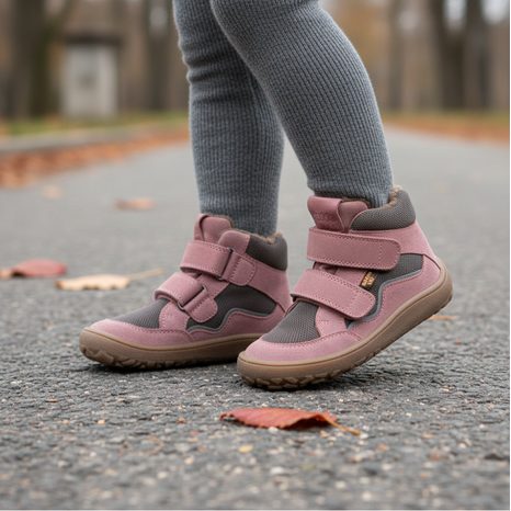 DÍVČÍ ZIMNÍ BAREFOOT BOTY TEX WOOL GRAY PINK, FRODDO, G3110254-6W, RŮŽOVÁ