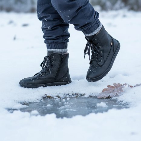 DĚTSKÉ ZIMNÍ BAREFOOT BOTY TEX LACES BLACK, FRODDO, G3160236, ČERNÁ