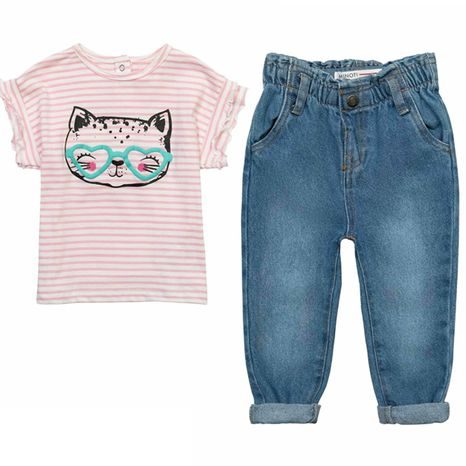 Dívčí set - tričko a kalhoty džínové, Minoti, Purrfect 1, růžová