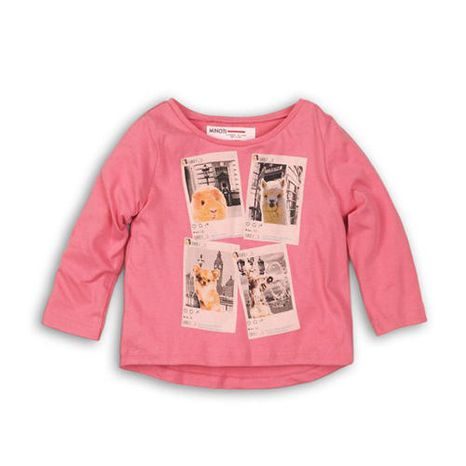 Tricou pentru fetițe, cu mânecă lungă, Minoti, GTP 2, roz 