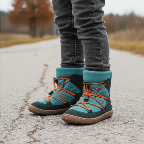 CIZME BAREFOOT DE IARNĂ PENTRU BĂIEȚI TEX TRACK WOOL PETROLEUM G3160251-3