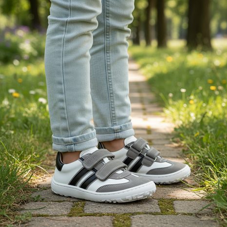 DĚTSKÉ BAREFOOT KOŽENÉ TENISKY F-MOTION GREY/BLACK FRODDO G3130292