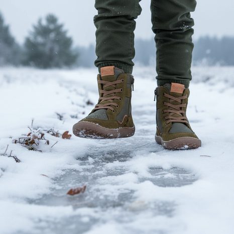 DĚTSKÉ ZIMNÍ BAREFOOT BOTY TEX WOOL GROW OLIVE, FRODDO, G3160234-3, OLIVOVÁ