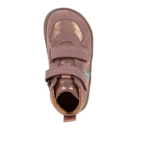DIEVČENSKÉ CELOROČNÉ KOŽENÉ ČLENKOVÉ BAREFOOT TOPÁNKY LOOP HIGH-TOPS PINK/GOLD FRODDO G2110157-5