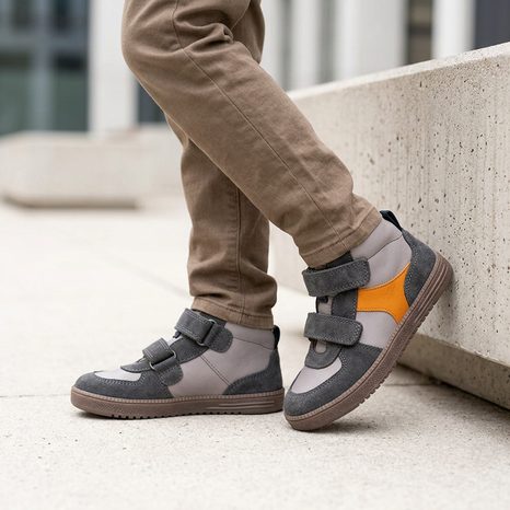 DETSKÉ CELOROČNÉ KOŽENÉ ČLENKOVÉ BAREFOOT TOPÁNKY LOOP HIGH-TOPS GREY FRODDO G2110157-3