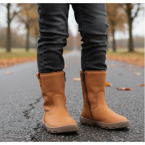 DÍVČÍ ZIMNÍ BAREFOOT KOZAČKY  ZERU TEX BOOT COGNAC G3160257