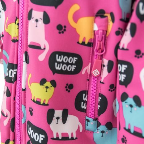 DIEVČENSKÁ SOFTSHELLOVÁ BUNDA S POTLAČOU A PEVNOU KAPUCŇOU, PIDILIDI, PD1088-03, RUŽOVÁ