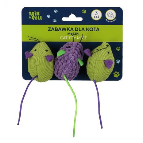 SADA TŘÍ BAREVNÝCH PLYŠOVÝCH MYŠEK PRO KOČKY O VELIKOSTI 6 CM
