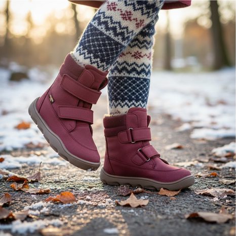 DÍVČÍ ZIMNÍ BAREFOOT BOTY ZERU TEX WINTER BORDAUX, FRODDO, G3160240-5, ČERVENÁ