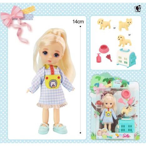 MALÁ PANENKA 12,5 CM S POHYBLIVÝMI KLOUBY A FIGURKOU PEJSKA