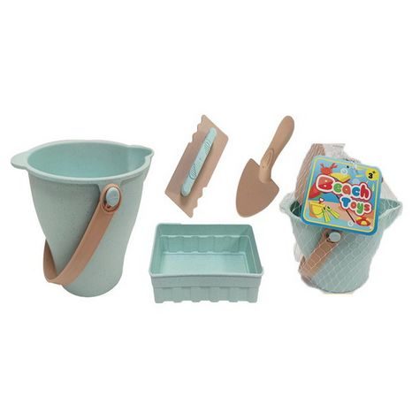 DĚTSKÁ ZEDNICKÁ SADA NA PÍSEK S MODRÝM KYBLÍKEM, LŽÍCÍ A HLADÍTKEM PRO MALÉ STAVITELE