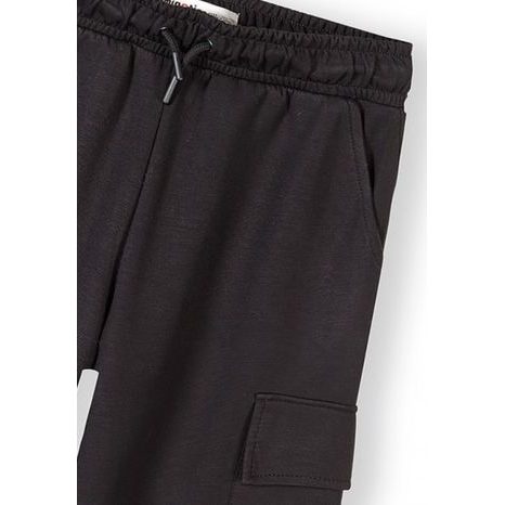PANTALONI DE TRENING PENTRU FETE, LARGI, CARGO, CU TALIE ELASTICĂ ȘI ȘNUR DE STRÂNGERE MINOTI 30SCUBA157, NEGRI