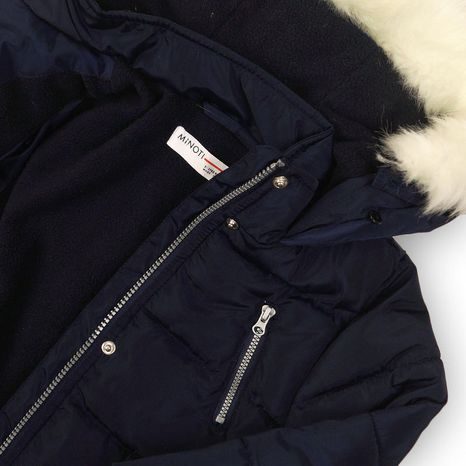 KABÁT DÍVČÍ ZIMNÍ PARKA PODŠITÁ CHLUPEM, MINOTI, RUN 4, TMAVĚ MODRÁ