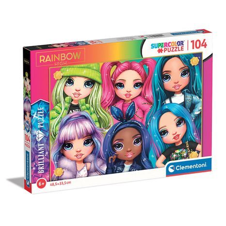 TŘPYTIVÉ PUZZLE CLEMENTONI 104 DÍLKŮ V KRABICI S MOTIVEM RAINBOW HIGH