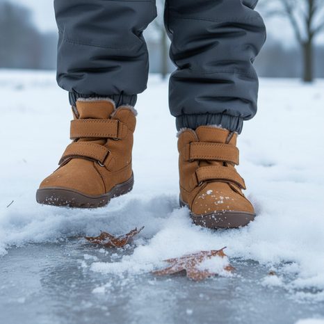 DĚTSKÉ ZIMNÍ BAREFOOT BOTY ZERU TEX FURRY COGNAC, FRODDO, G2110149-2, HNĚDÁ