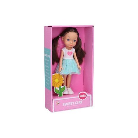 PANENKA BRUNETKA 25 CM S CULÍKY V MODRÉ TŘPYTIVÉ SUKÝNCE