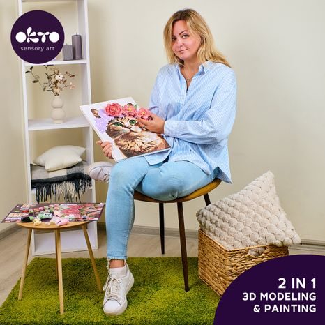 OKTO MALBA A 3D MODELOVÁNÍ OBRAZ "KOČKA S KVĚTINOVOU KORUNKOU"  - LIFESTYLE