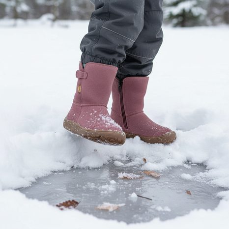 DÍVČÍ ZIMNÍ BAREFOOT BOTY TEX SUEDE  DARK PINK, FRODDO, G3160238, RŮŽOVÁ