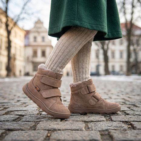 DĚTSKÉ ZIMNÍ BAREFOOT BOTY ZERU TEX FURRY BEIGE FRODDO G2110151-8
