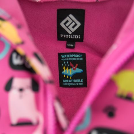 DIEVČENSKÁ SOFTSHELLOVÁ BUNDA S POTLAČOU A PEVNOU KAPUCŇOU, PIDILIDI, PD1088-03, RUŽOVÁ