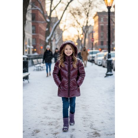 KABÁT DÍVČÍ PROŠÍVANÝ PUFFA S CHLUPATOU PODŠÍVKOU, MINOTI, 16COAT 23, FIALOVÁ