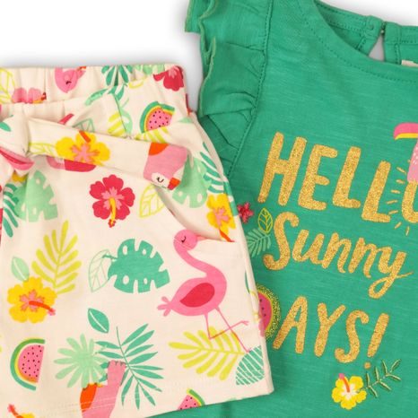 SET PENTRU SUGARI, PENTRU FETIȚE, CU TRICOU ȘI PANTALONI SCURȚI, MINOTI, TOUCAN 1, VERDE