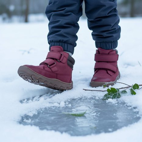 DÍVČÍ ZIMNÍ BAREFOOT BOTY ZERU TEX BORDEAUX, FRODDO, G2110150-6, ČERVENÁ
